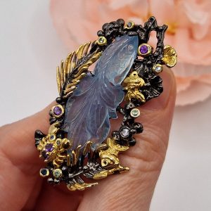 Брошь серебро натуральный аквамарин