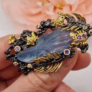 Брошь серебро природный аквамарин