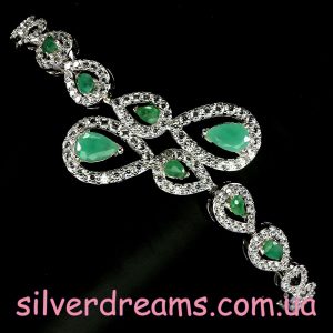Браслет серебро природный изумруд