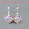 Серьги серебро природный лавандовый кварц + аметист + хризолит + танзанит