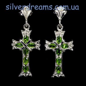 Серьги серебро природный хромдиопсид