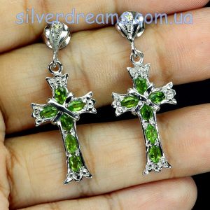Серьги серебро натуральный диопсид
