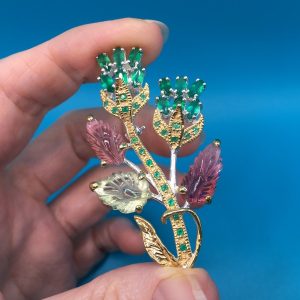 Брошь/подвес серебро натуральный турмалин + оникс