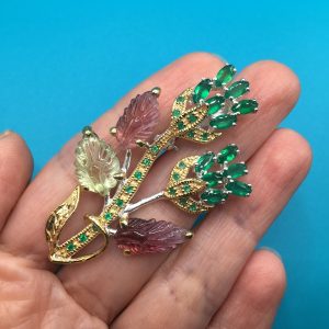 Кулон/брошь серебро природный турмалин + оникс