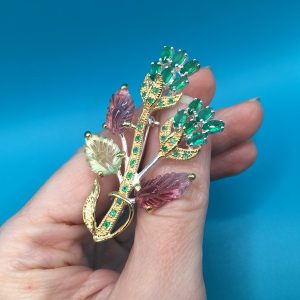 Брошь/подвес серебро натуральный турмалин + оникс