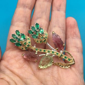 Кулон/брошь серебро природный турмалин + оникс