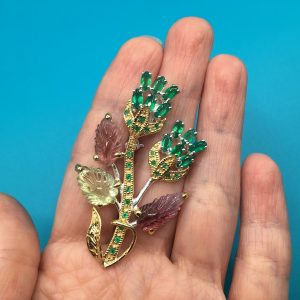 Кулон/брошь серебро природный турмалин + оникс