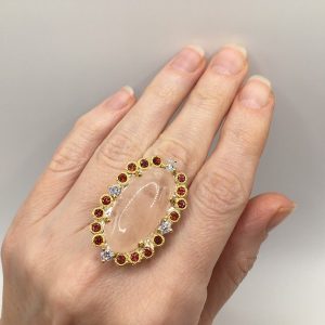 Кольцо серебро природный морганит + гранат