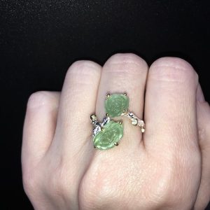 Перстень серебро натуральный зелёный турмалин