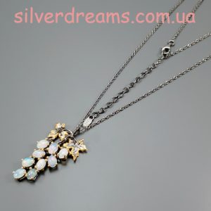 Колье (цепочка + подвес) серебро натуральный огненный опал