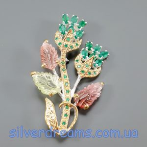 Подвес/брошь серебро натуральный турмалин и оникс