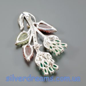 Брошь/кулон серебро природный турмалин и оникс