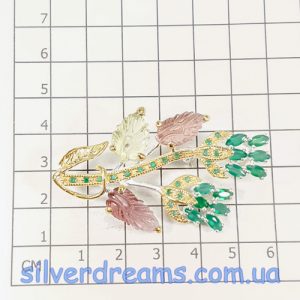 Брошь/кулон серебро природный турмалин и оникс