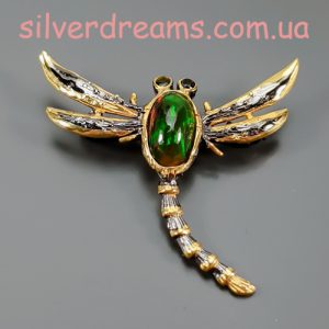 Брошь серебро природный чёрный опал