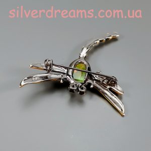 Брошь серебро натуральный чёрный опал