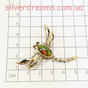 Брошь серебро натуральный чёрный опал