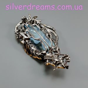 Брошь серебро природный аквамарин