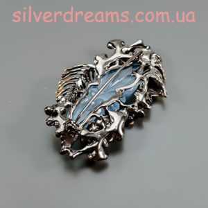 Брошь серебро природный аквамарин