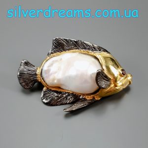 Брошь серебро натуральный барочный жемчуг