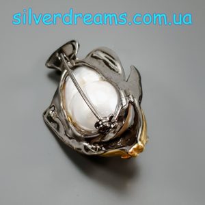 Брошь серебро природный барочный жемчуг