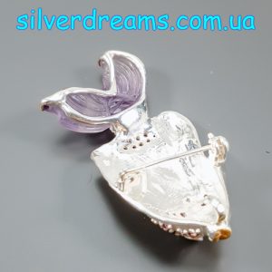 Брошь/подвес серебро натуральный аметист и родолит
