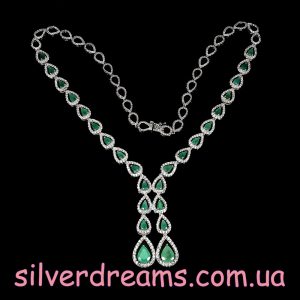 Колье серебро натуральный изумруд