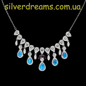 Ожерелье серебро природный голубой опал