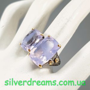 Перстень серебро натуральный лавандовый кварц