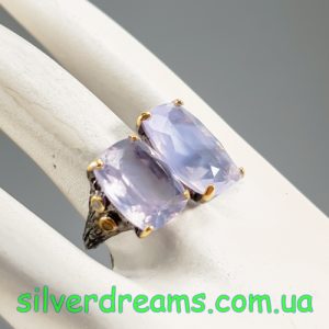 Перстень серебро натуральный лавандовый кварц