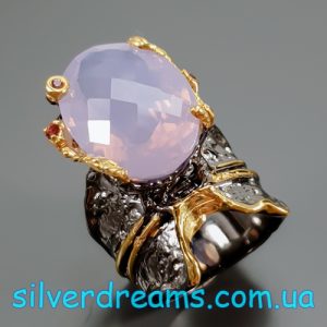 Перстень серебро натуральный лавандовый кварц