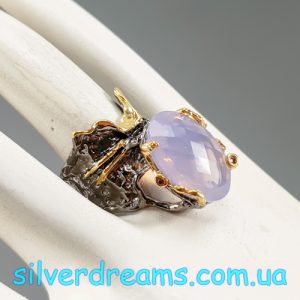 Кольцо серебро природный лавандовый кварц