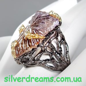 Кольцо серебро природный аметрин