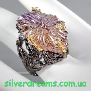 Кольцо серебро природный аметрин