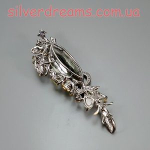 Подвес серебро натуральный празиолит + турмалин + хризолит + родолит