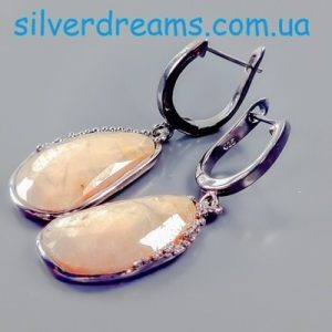 Серьги серебро натуральный золотистый сапфир