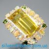 Перстень серебро натуральный лимонный кварц + опал + диопсид