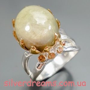 Кольцо серебро природный жёлтый сапфир