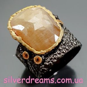 Кольцо серебро природный жёлтый сапфир