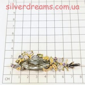 Подвес серебро натуральный празиолит + турмалин + хризолит + родолит