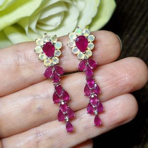 Серьги серебро природный опал и рубин