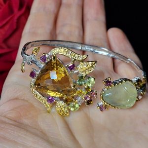 Браслет серебро природный цитрин + пренит + мульти