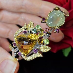 Браслет серебро натуральный цитрин пренит мульти