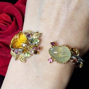 Браслет серебро натуральный цитрин пренит мульти