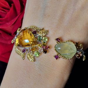 Браслет серебро природный цитрин + пренит + мульти