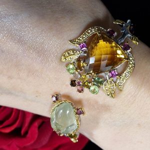 Браслет серебро натуральный цитрин пренит мульти