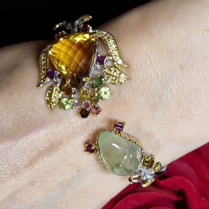 Браслет серебро природный цитрин + пренит + мульти