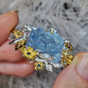 Брошь серебро натуральный аквамарин