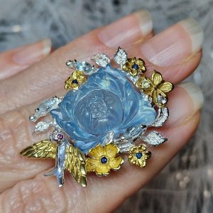 Брошь серебро природный аквамарин