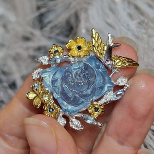 Брошь серебро природный аквамарин