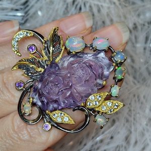 Брошь серебро натуральный аметист + опал